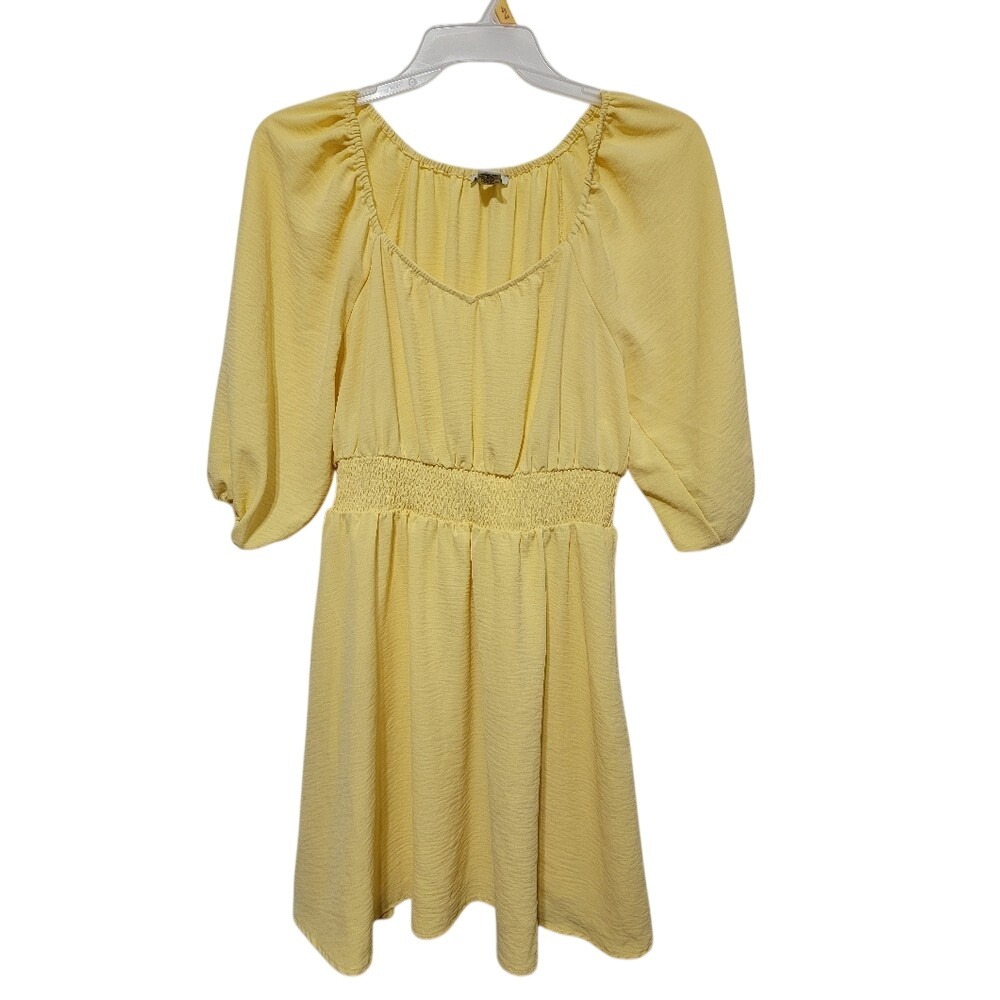 Sabrina Lauren Yellow Smocked Waist Puff Sleeve Mini Dress Size Medium